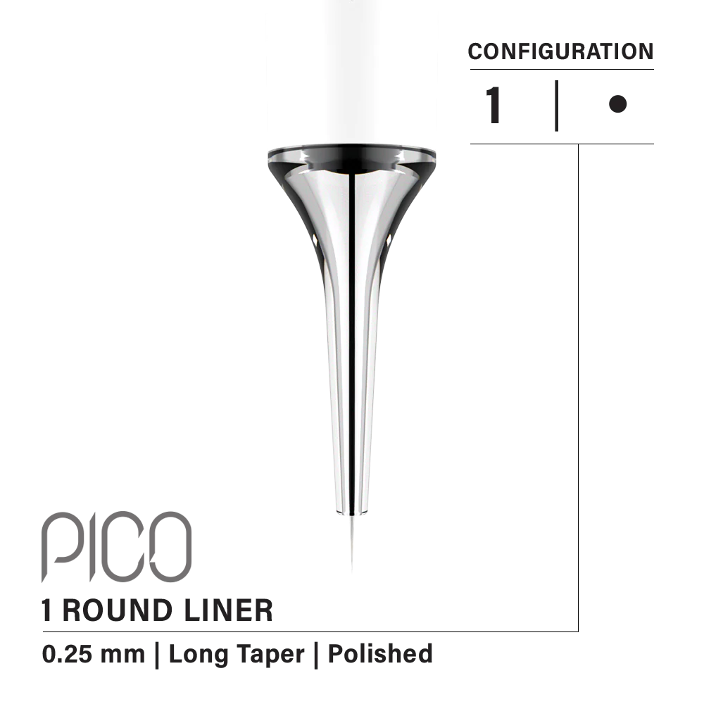 Vertix Pico 1RL Round Liner 0.25mm Long Taper (20 pack)