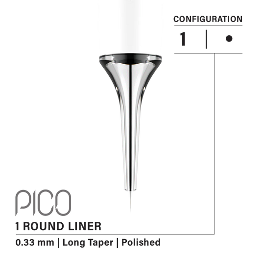 Vertix Pico 1RL Round Liner 0.33mm Long Taper (20 pack)