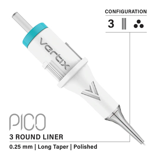 Vertix Pico 3RL Round Liner  0.25mm Long Taper (20 pack)