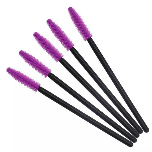 Silicone mascara wand or spoolie with purple head and black handle